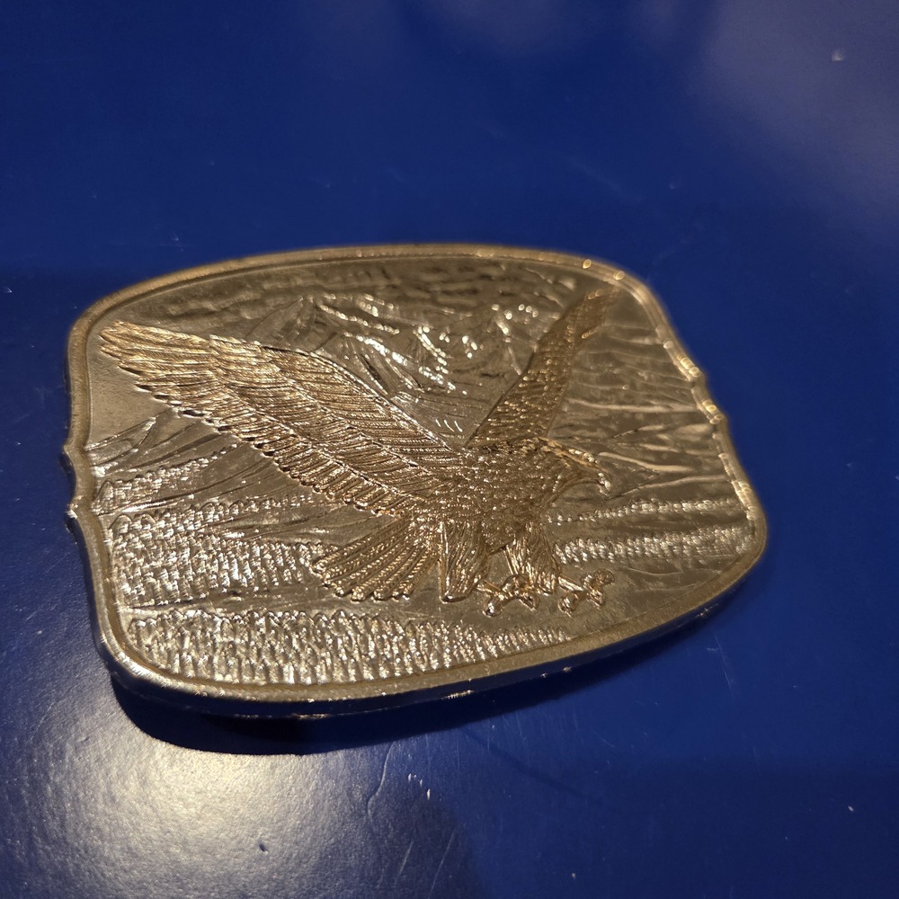 Soaring Eagle Mountain Scene Belt Buckle Brass Gold Tone Rectangular